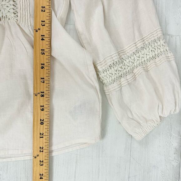 Madewell Peasant Top XS Ivory Linen-Blend Pintuck Boho Bubble Sleeves Babydoll - Picture 14 of 15